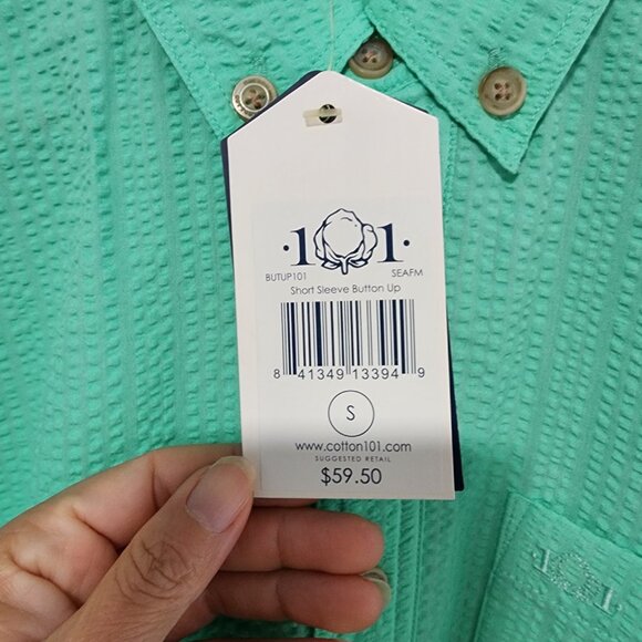 Men's Short Sleeve Button Up Shirt Mint Color Size Small Textured Fabric New - Picture 3 of 9